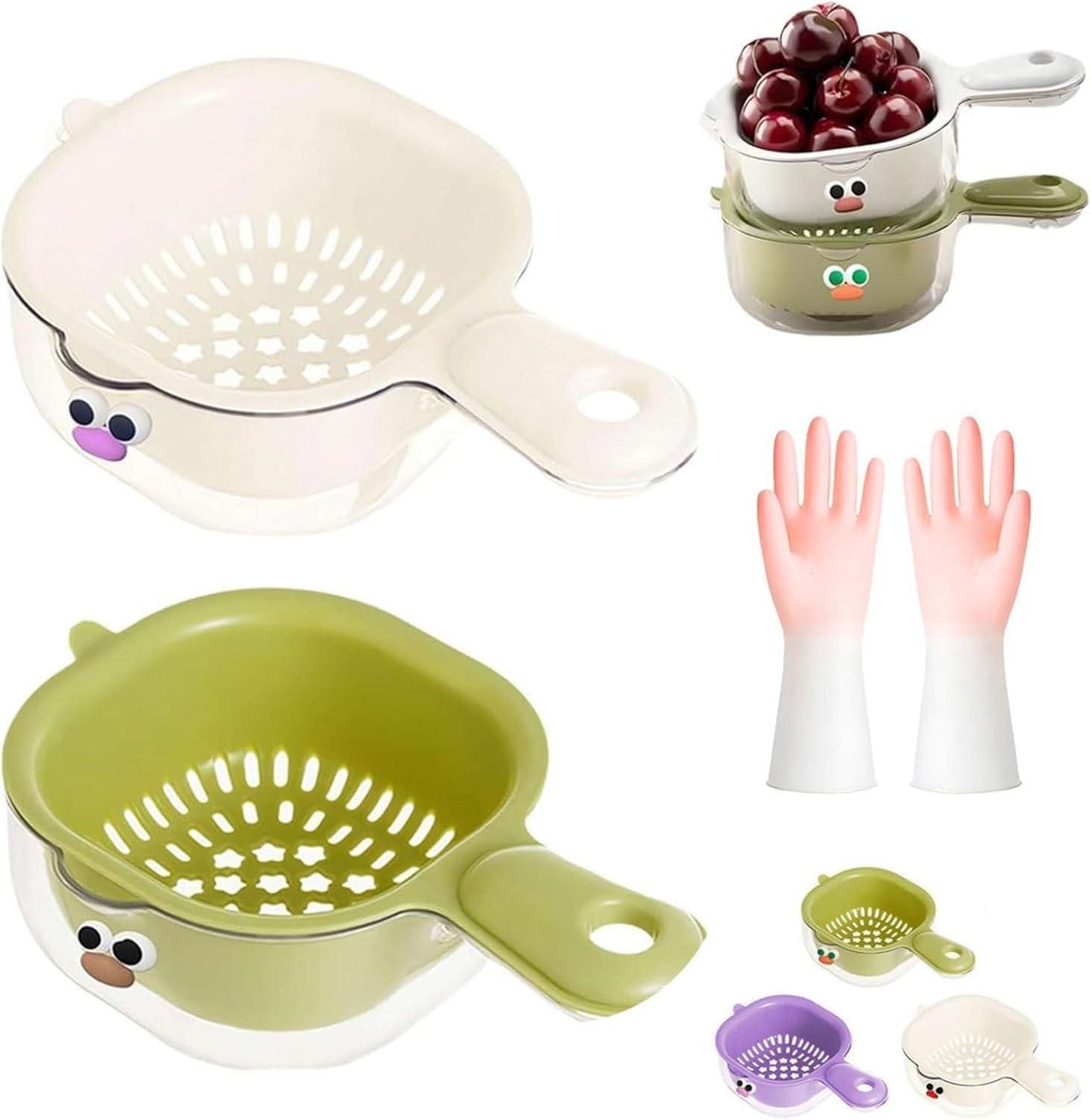 Dual-Layer Veggie & Fruit Draining Basket with Handle
